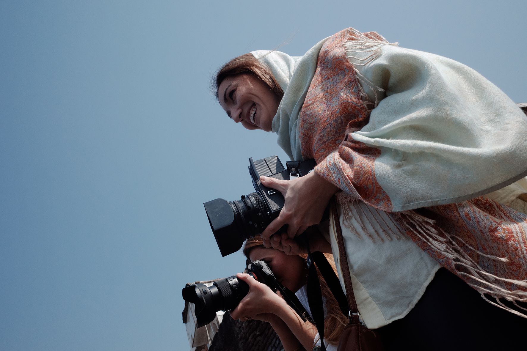 Lucía Blasco photographing with a medium-format camera in India